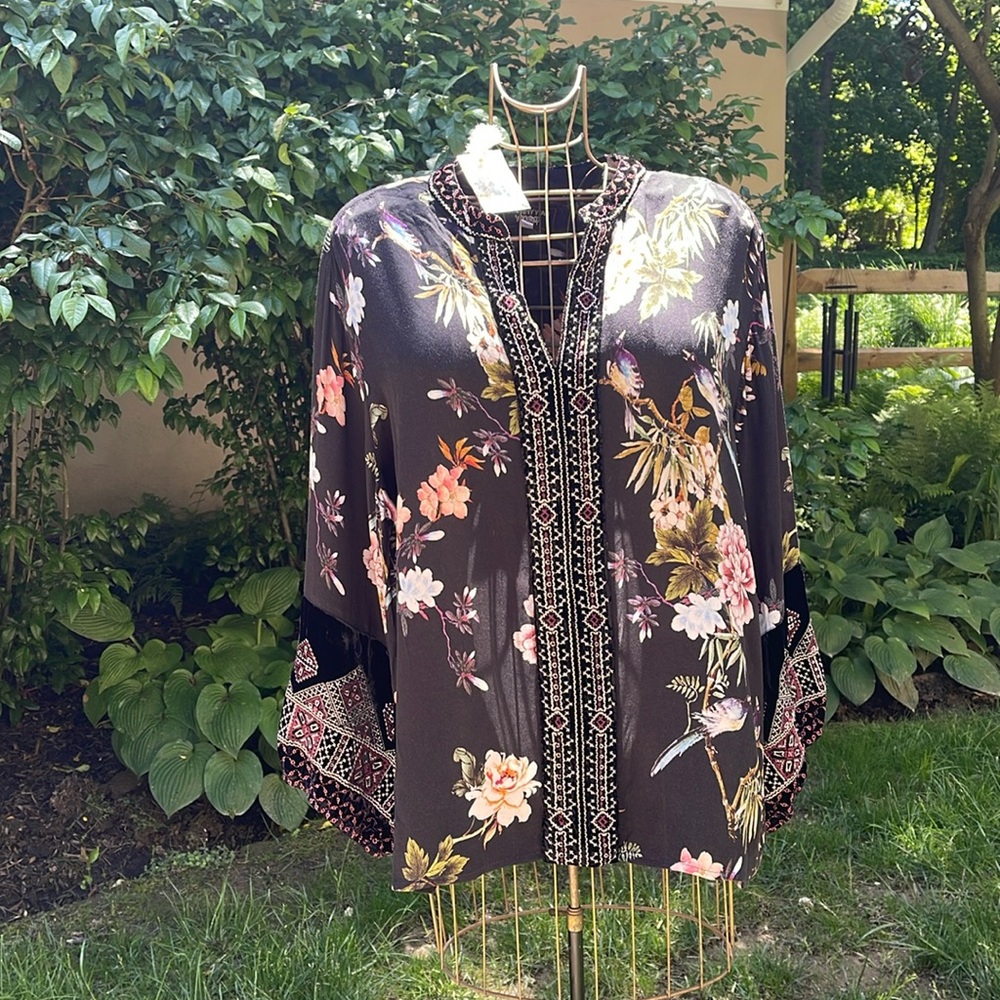 Johnny Was velvet mix Paris effortless blouse XL NWT
